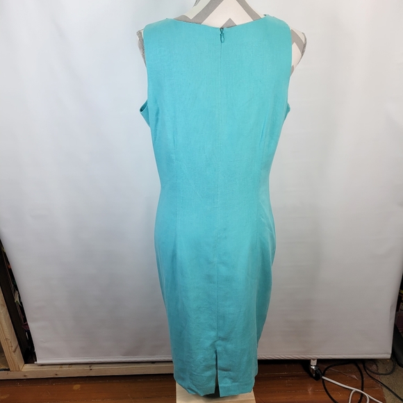 Jessica Howard Linen Blend Sleeveless Beaded Neckline Dress Size 12 Petite - Picture 5 of 11